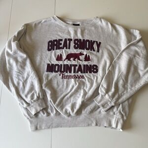 Great Smokey Mountains Embroidered Crewneck Gray And Maroon Women's Large